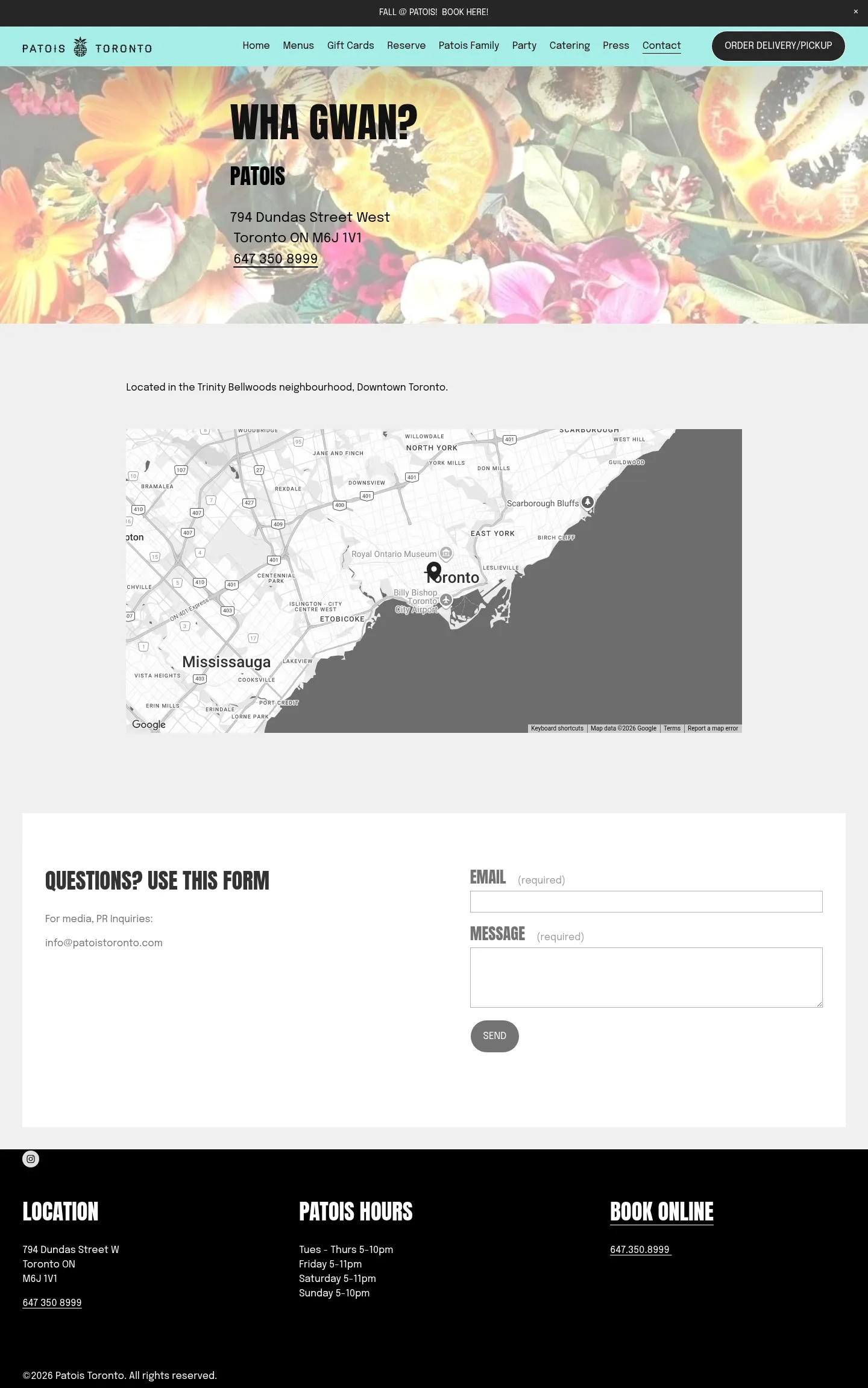 Screenshot of Patois at desktop width