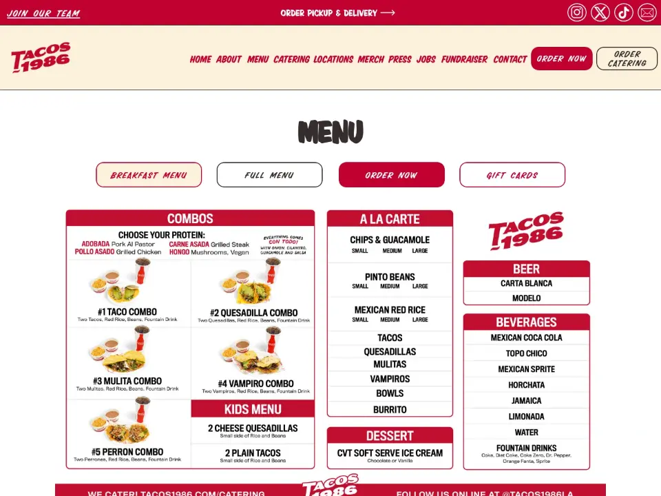 Tacos 1986 — Menu