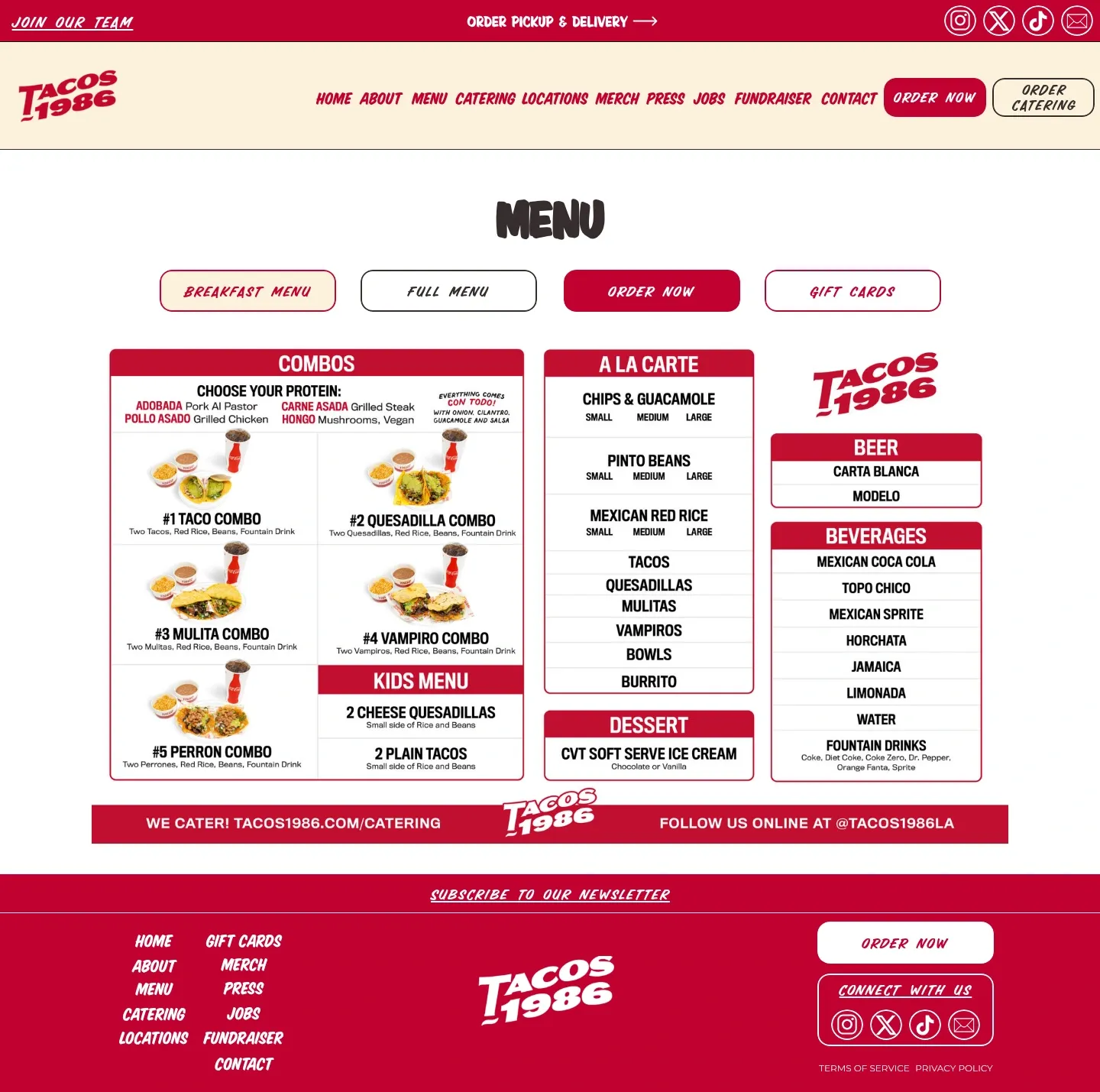 Screenshot of Tacos 1986 at desktop width