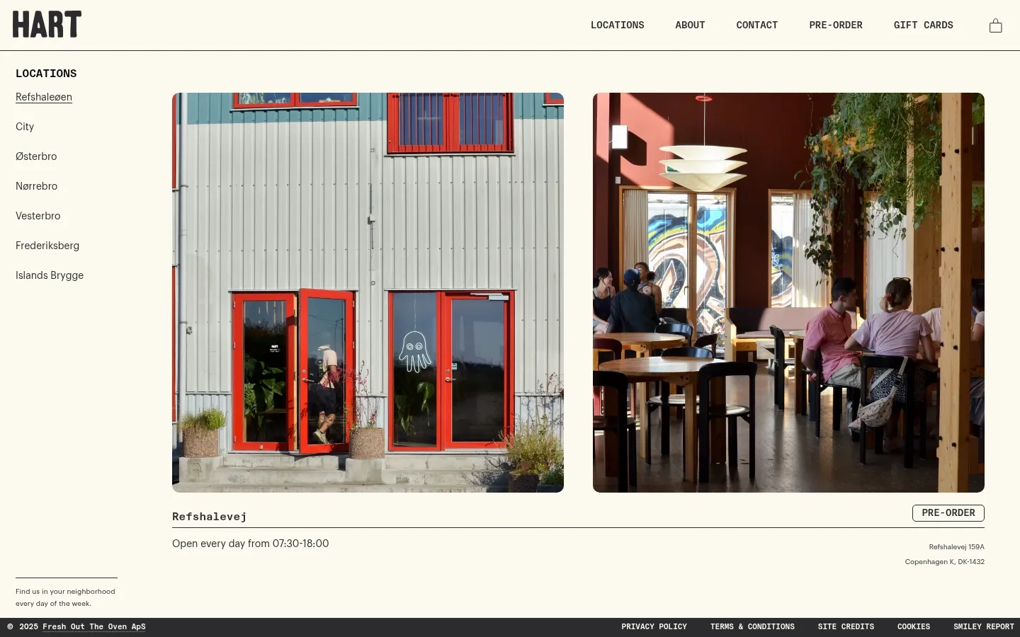 Screenshot of Hart Bageri at desktop width