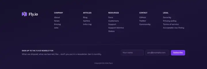 Footer on Fly.io