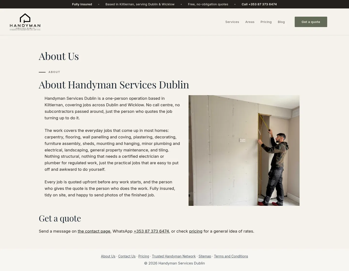 Screenshot of Handyman Services Dublin at desktop width