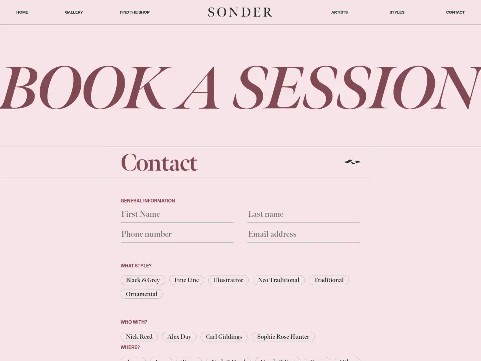Sonder Tattoo — Booking