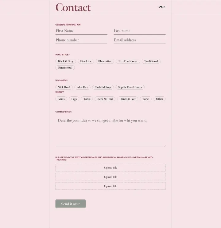 Contact on Sonder Tattoo