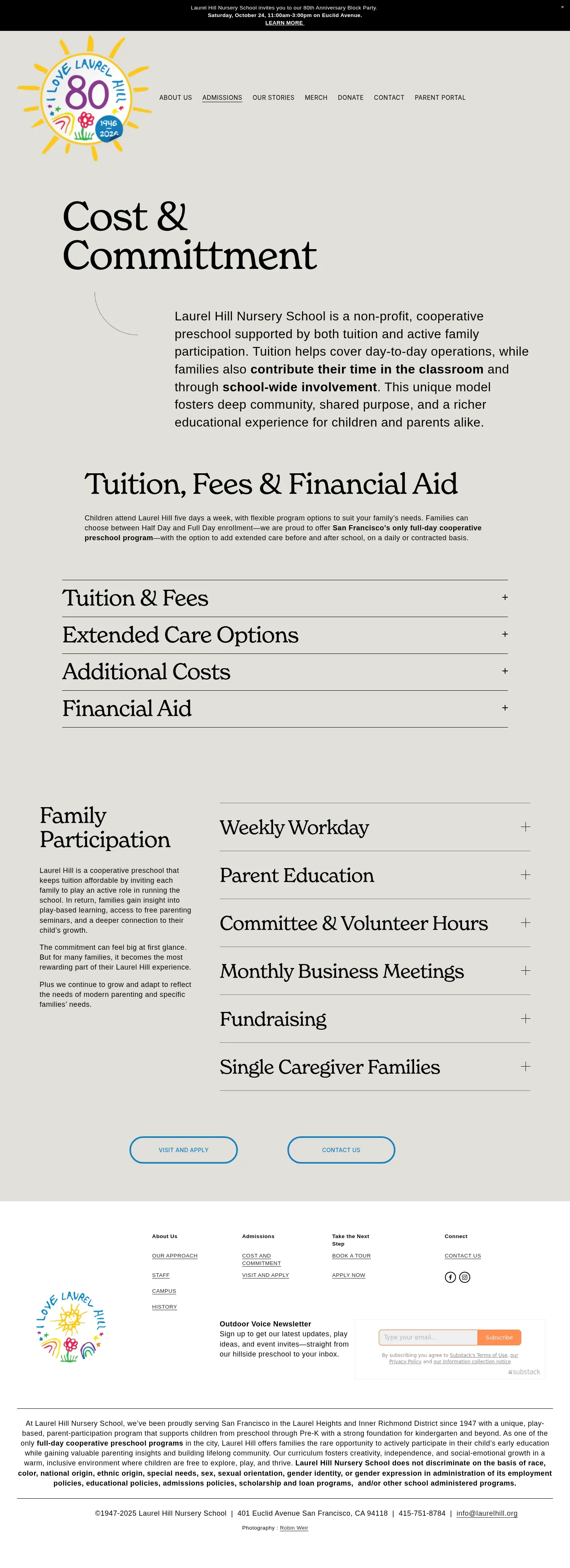 Screenshot of Laurel Hill Nursery School at desktop width