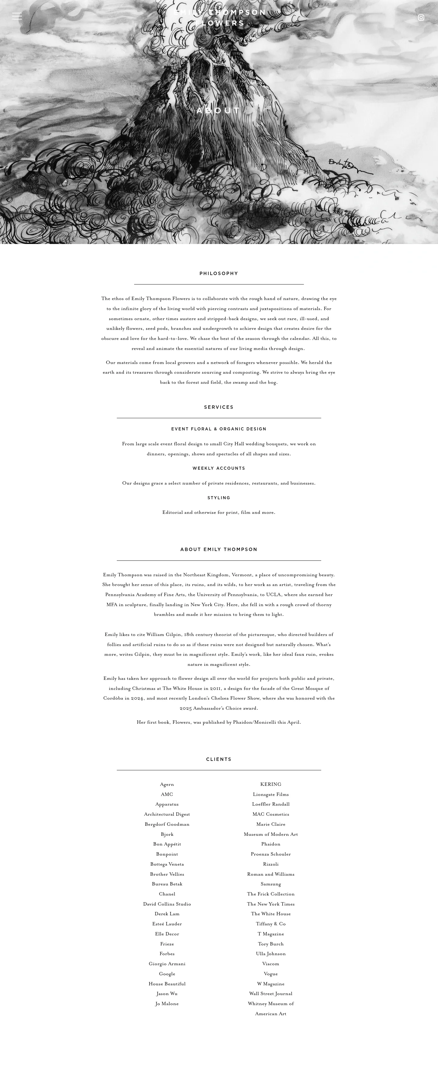 Screenshot of Emily Thompson Flowers at desktop width
