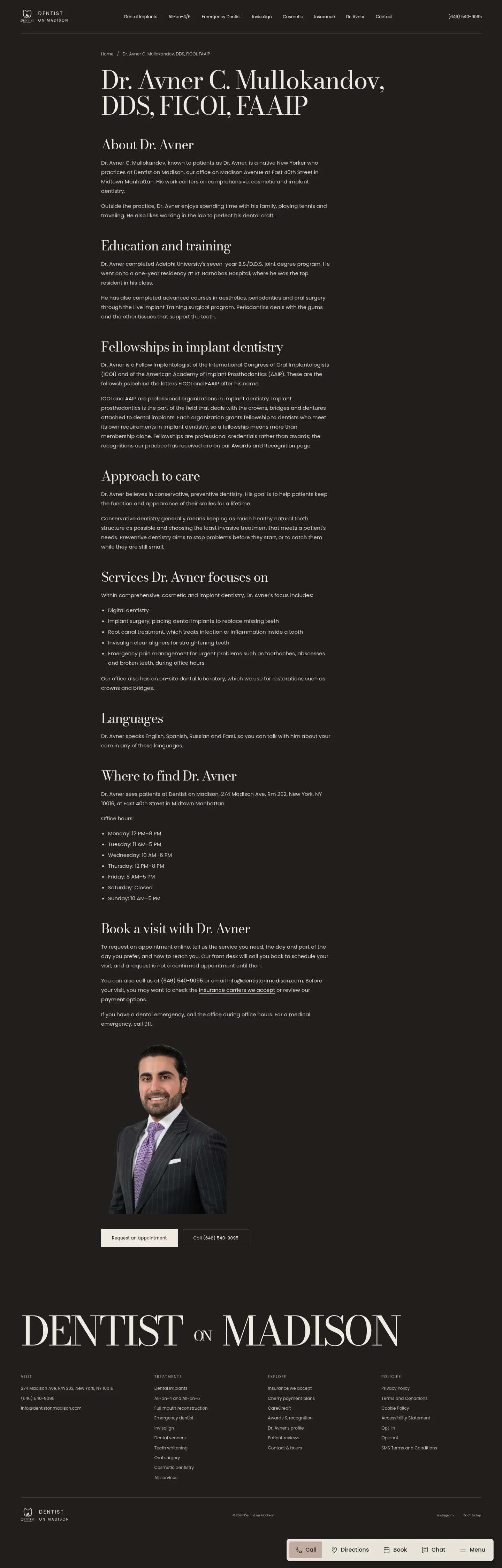 Screenshot of Dentist on Madison at desktop width
