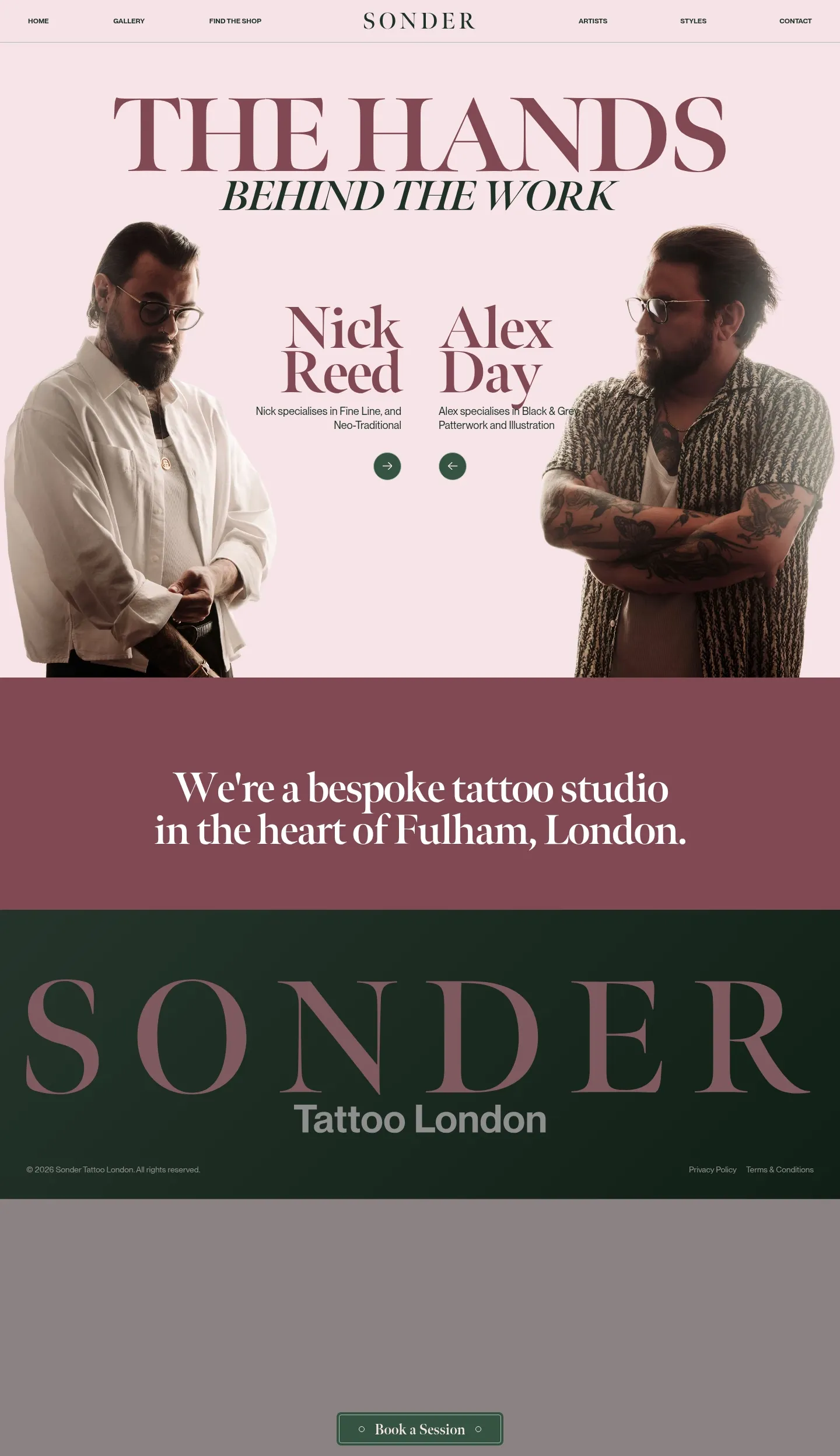Screenshot of Sonder Tattoo at desktop width