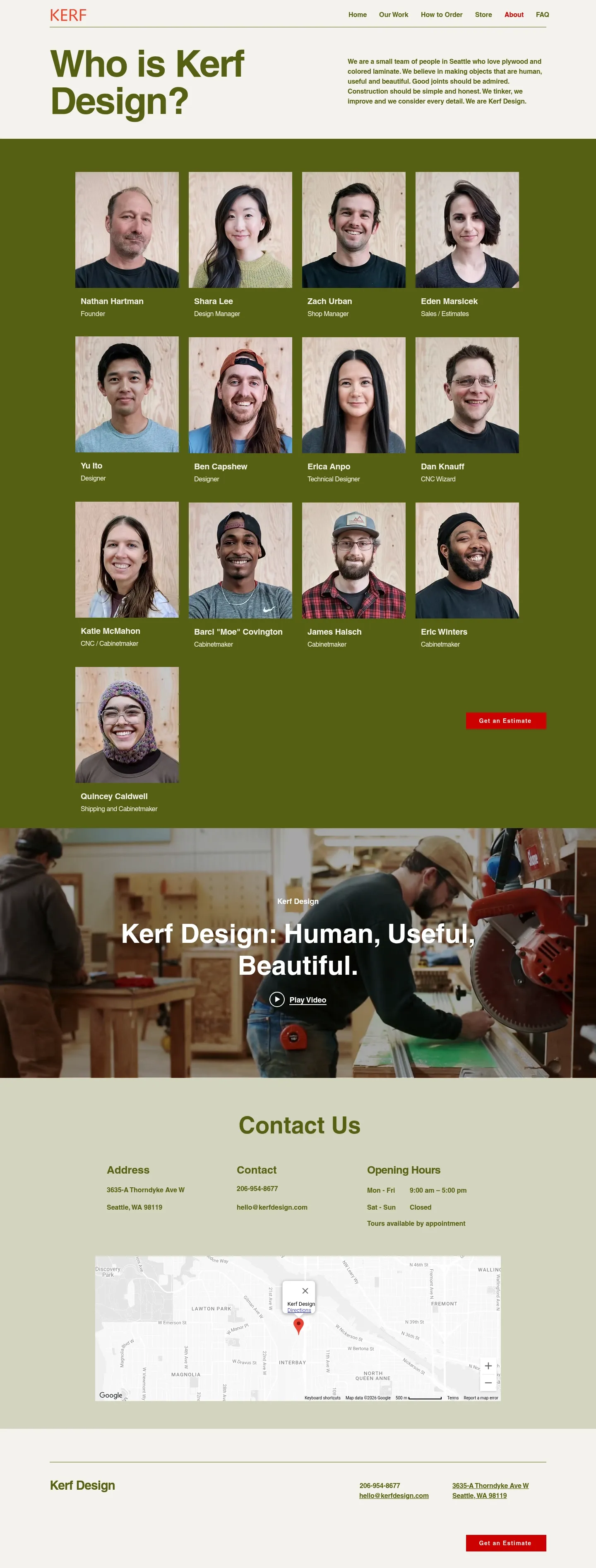 Screenshot of Kerf Design at desktop width