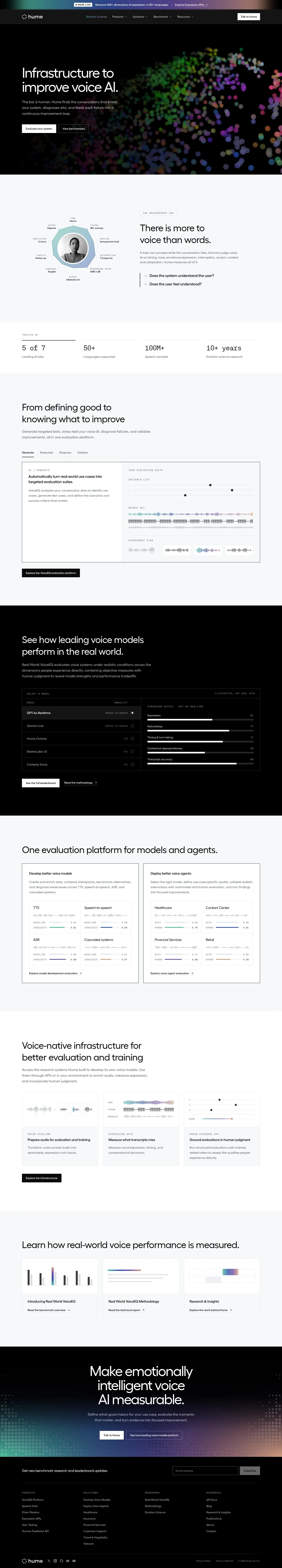 Screenshot of Hume AI at desktop width