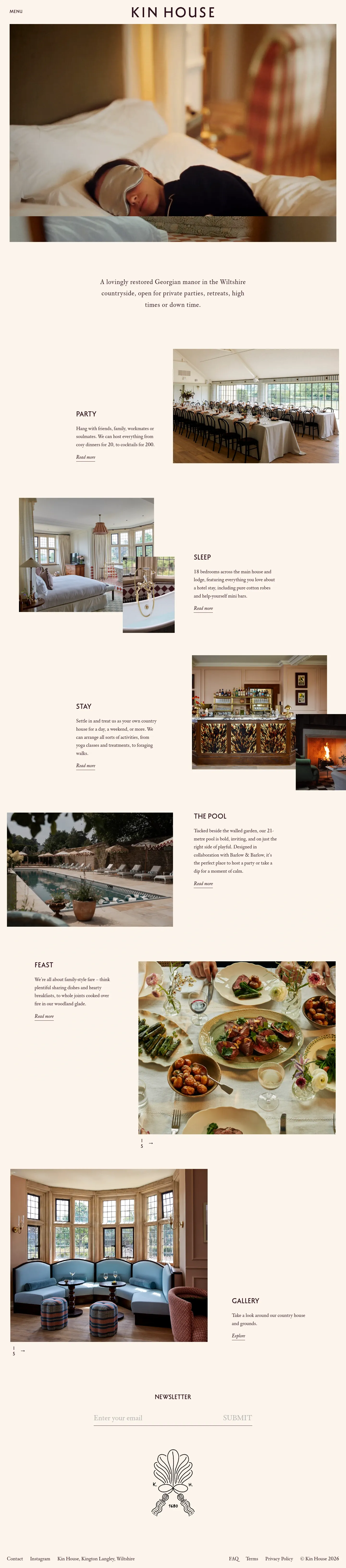 Screenshot of Kin House at desktop width