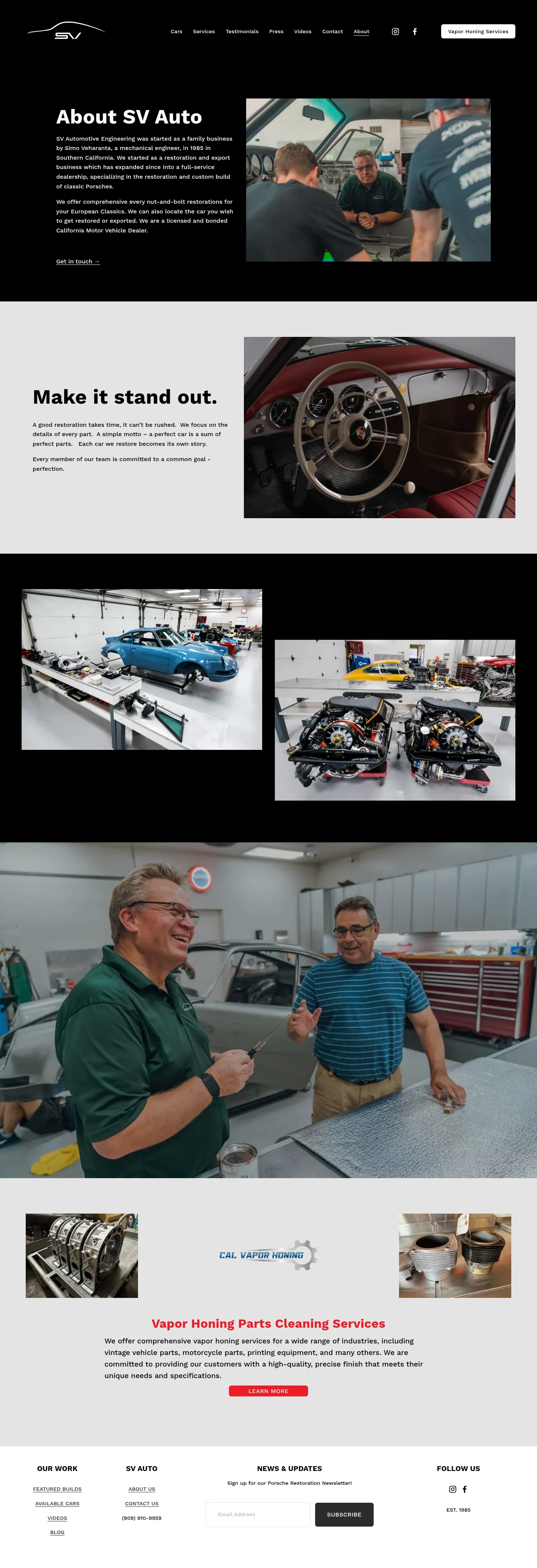 Screenshot of SV Automotive at desktop width