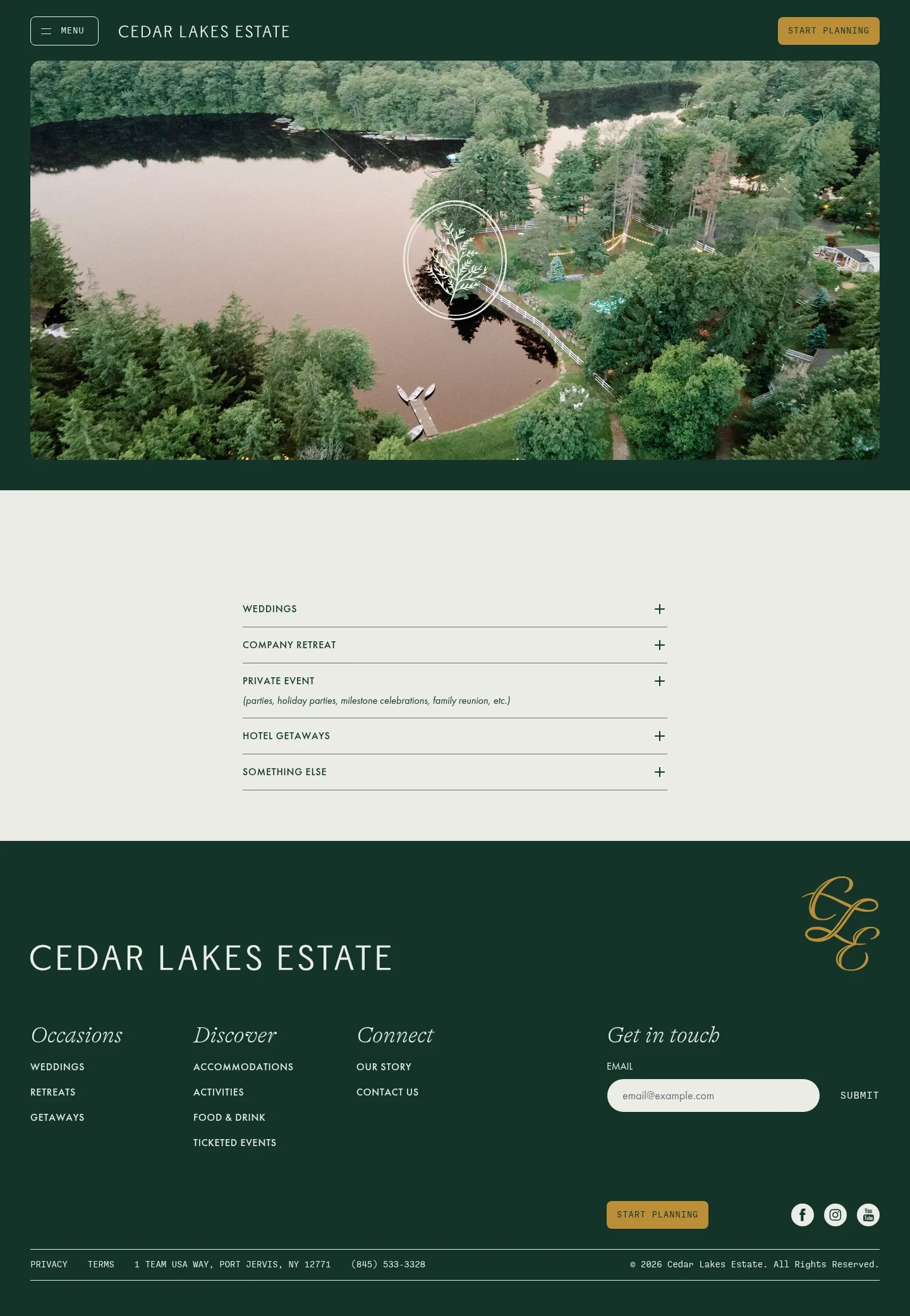 Screenshot of Cedar Lakes Estate at desktop width