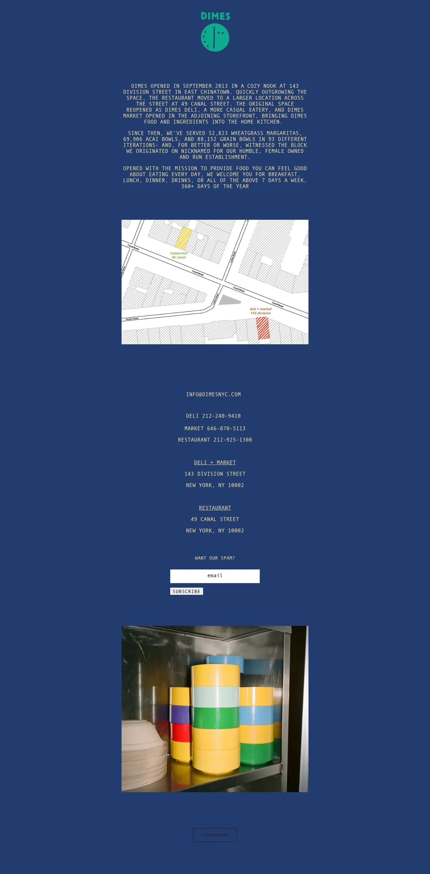Screenshot of Dimes at desktop width
