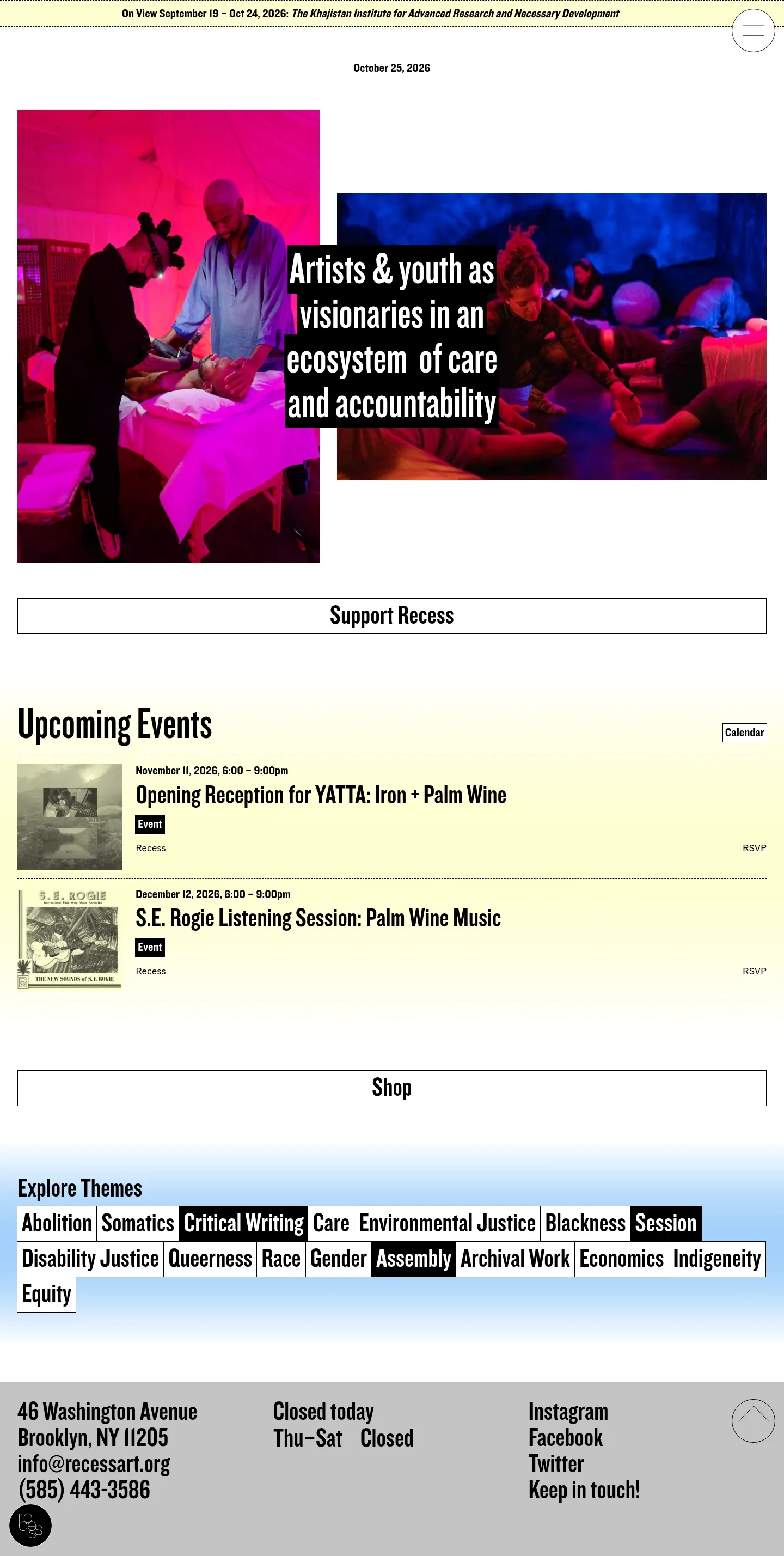 Screenshot of Recess at desktop width