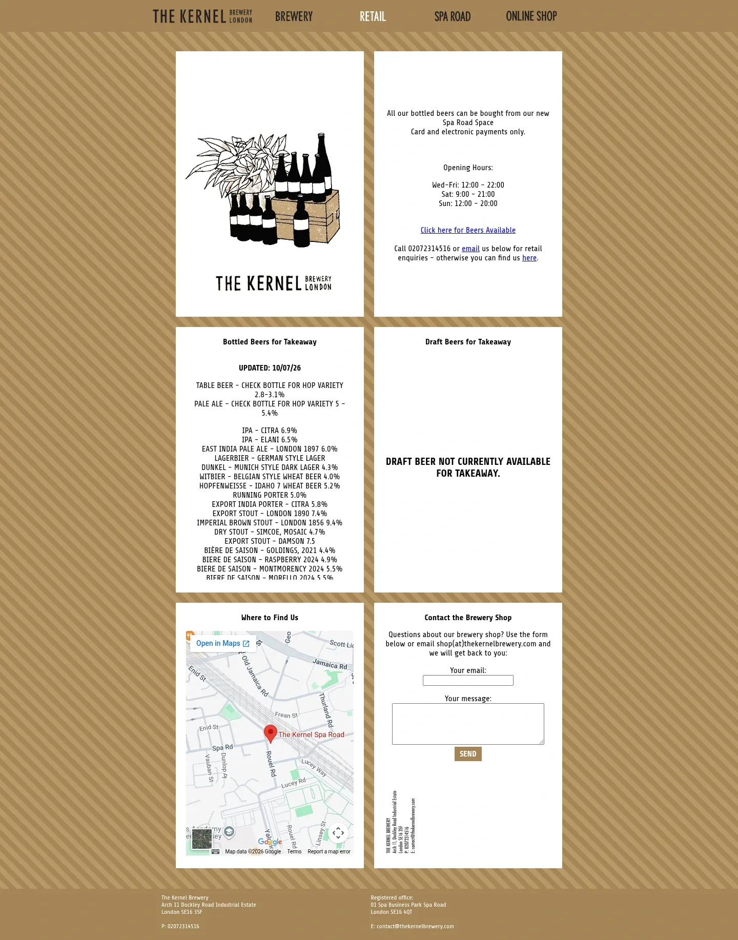 Screenshot of The Kernel Brewery at desktop width