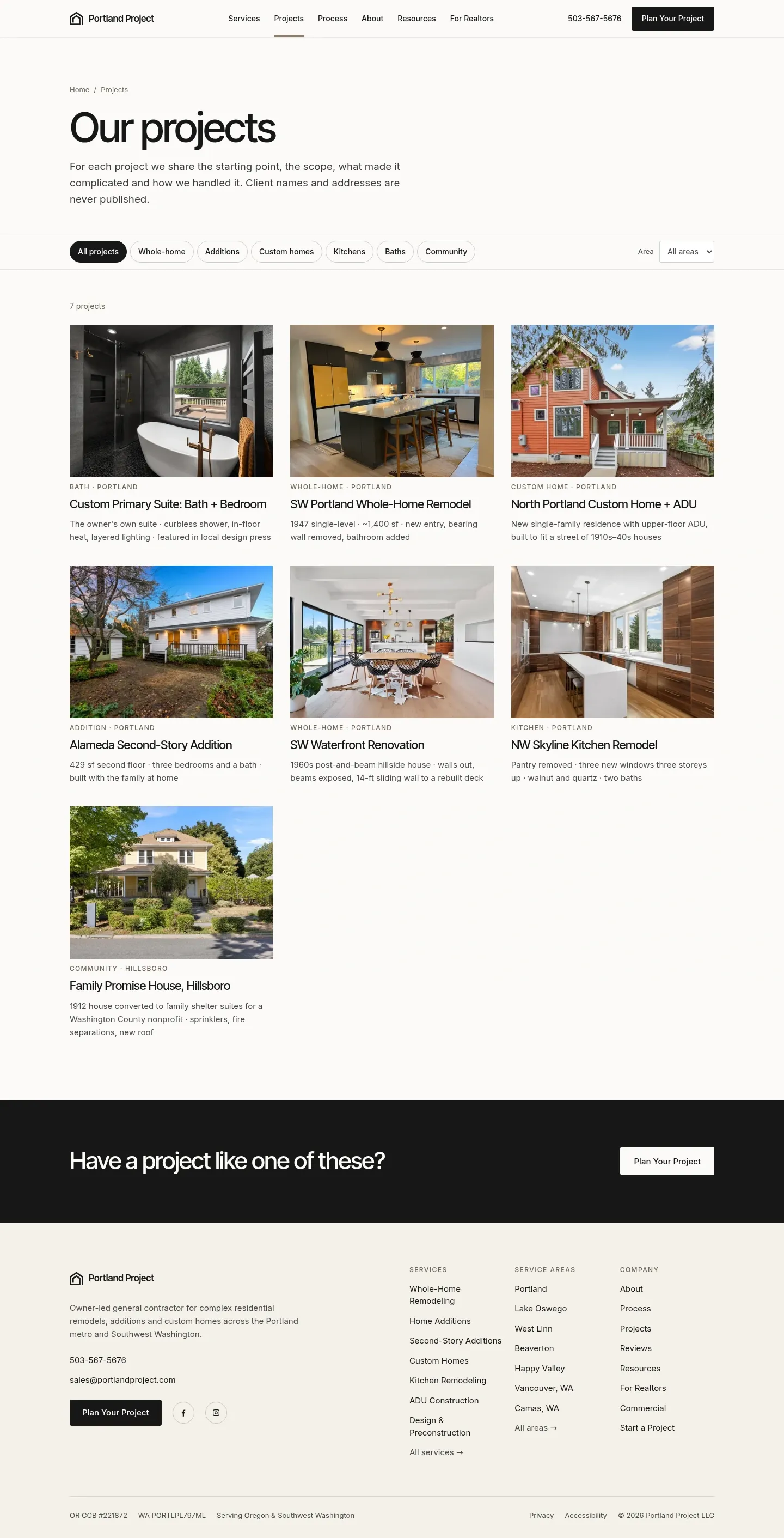 Screenshot of Portland Project at desktop width