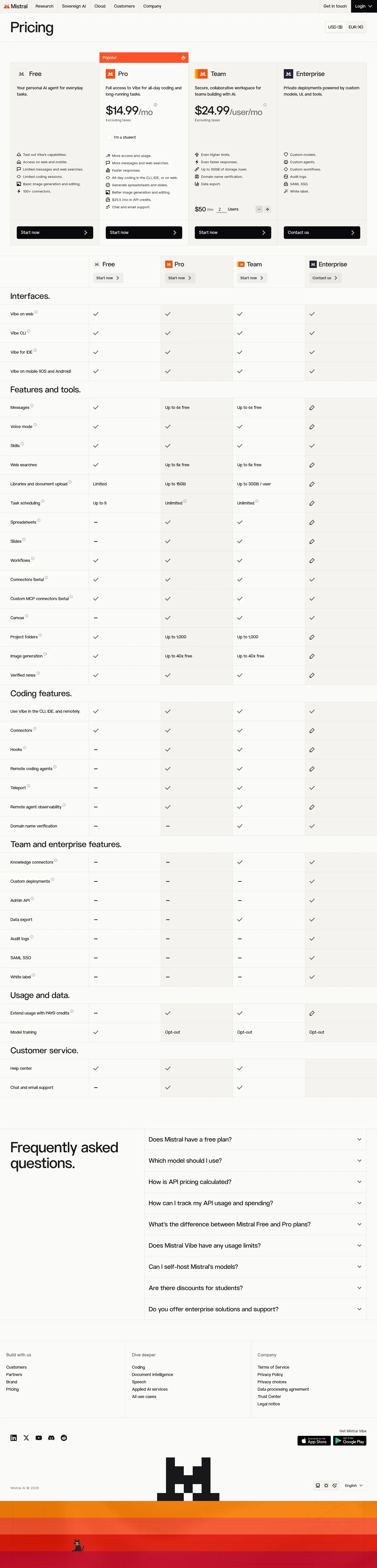 Screenshot of Mistral AI at desktop width