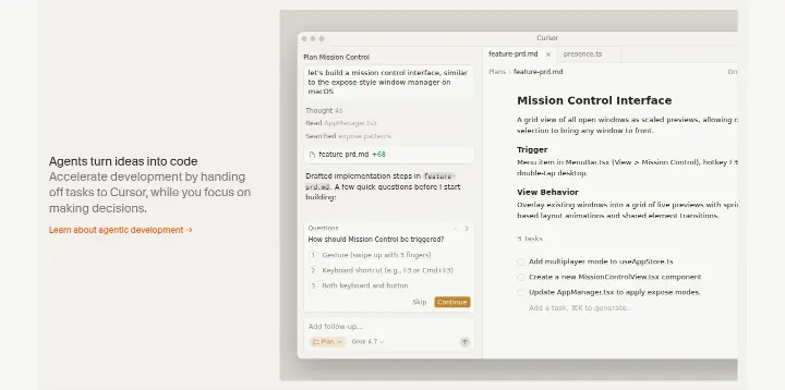 Agents turn ideas into code on Cursor