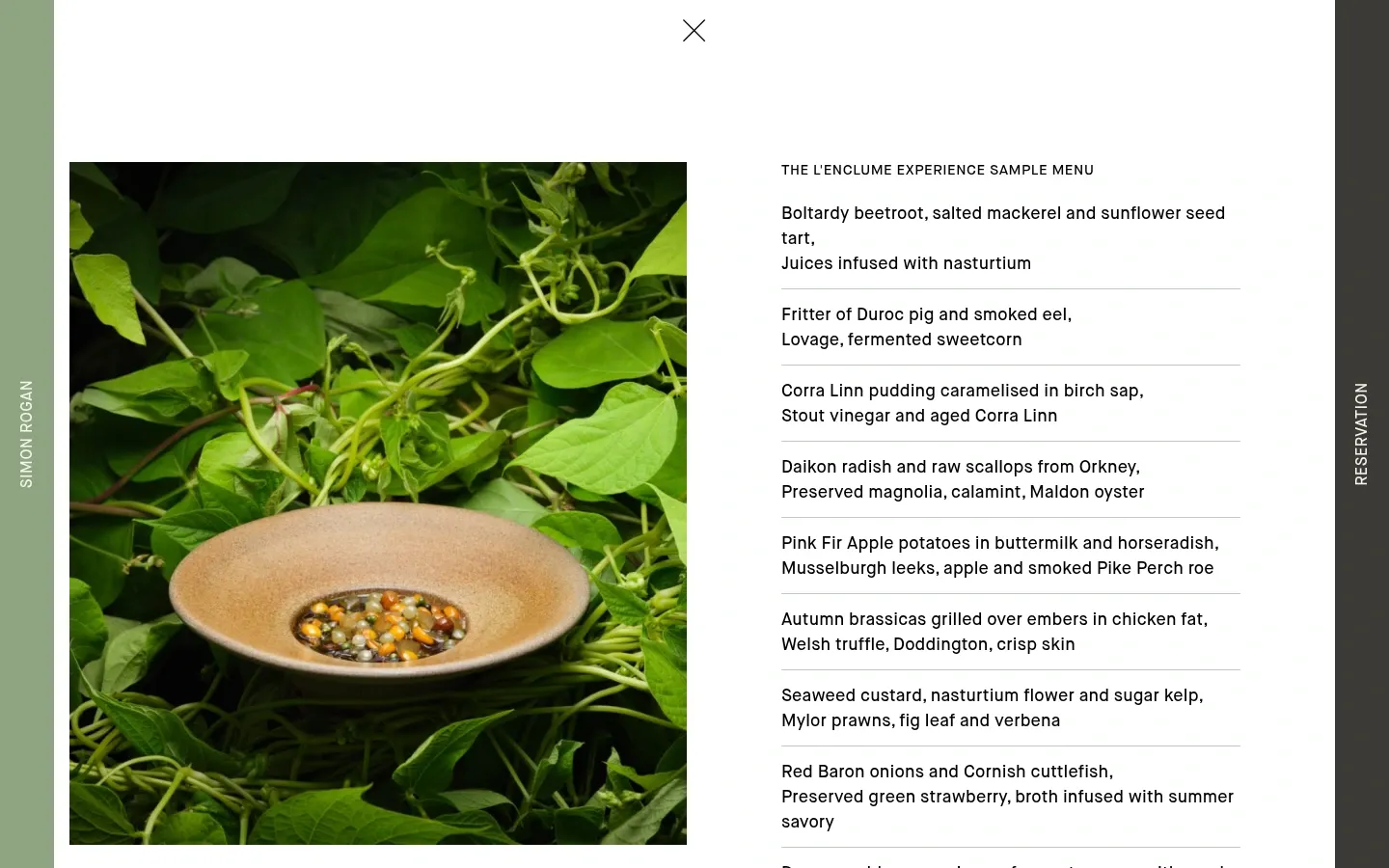 Screenshot of L'Enclume at desktop width