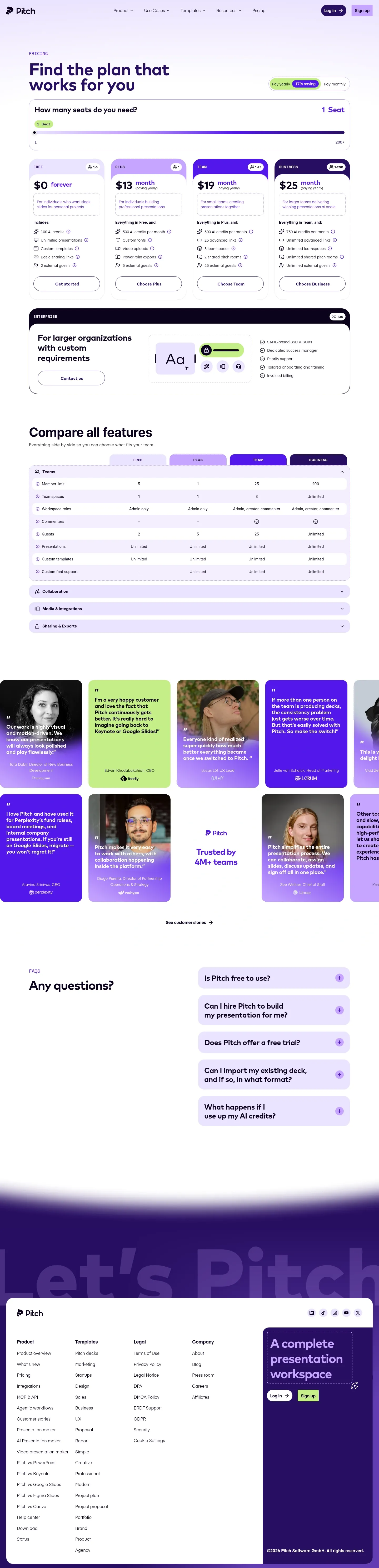 Screenshot of Pitch at desktop width
