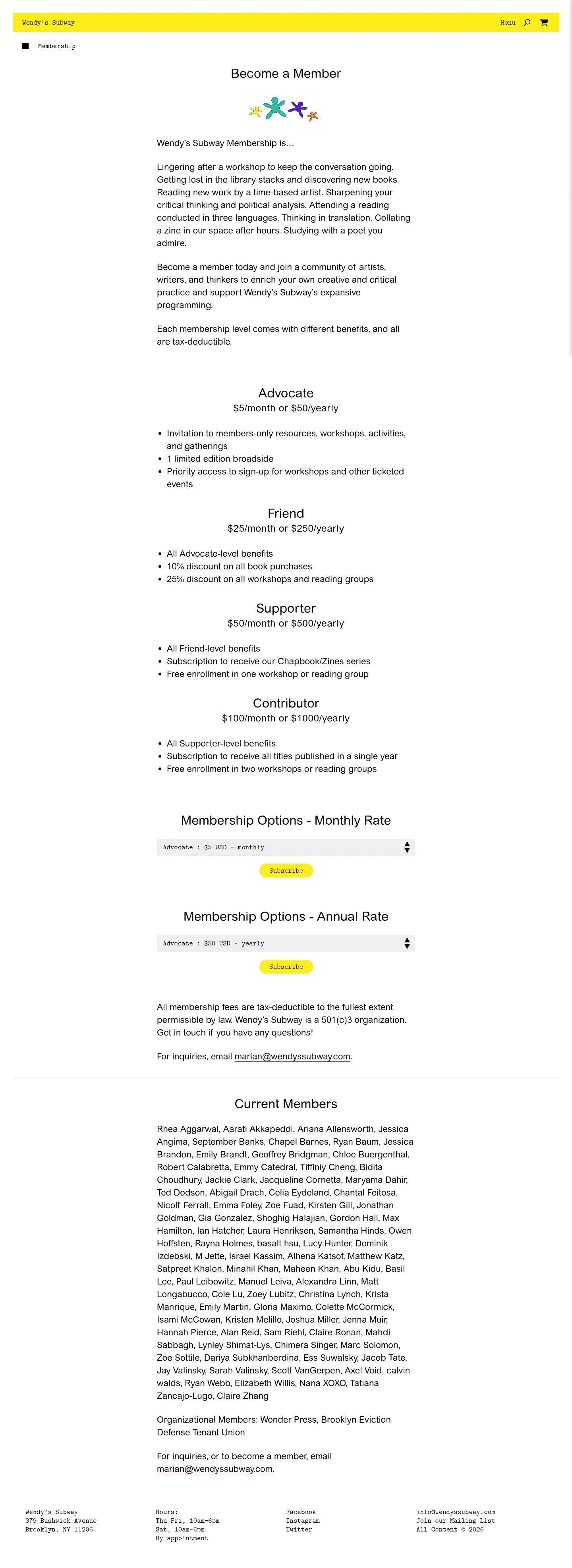 Screenshot of Wendy's Subway at desktop width