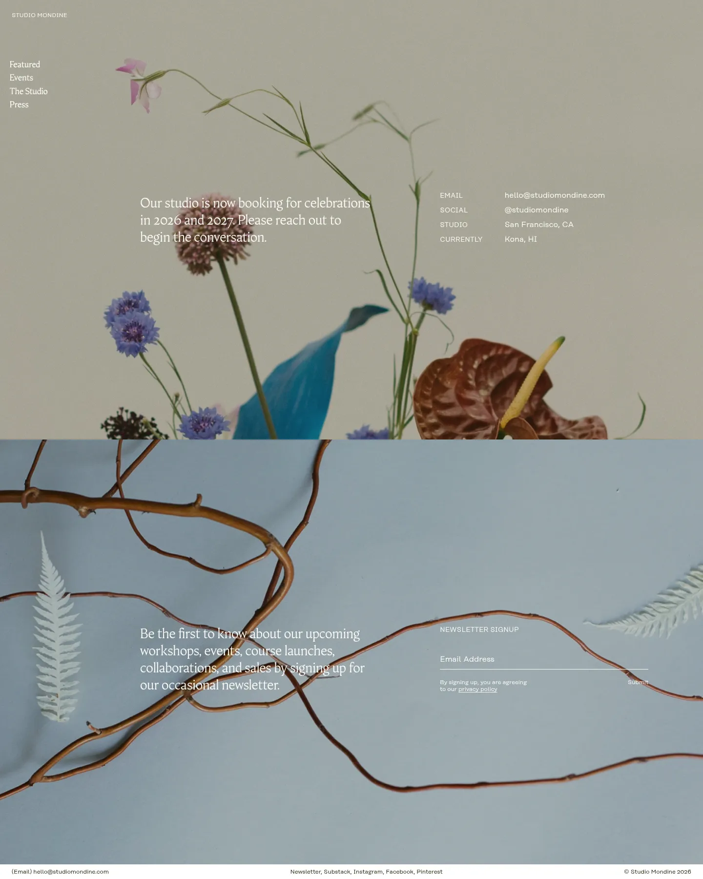 Screenshot of Studio Mondine at desktop width