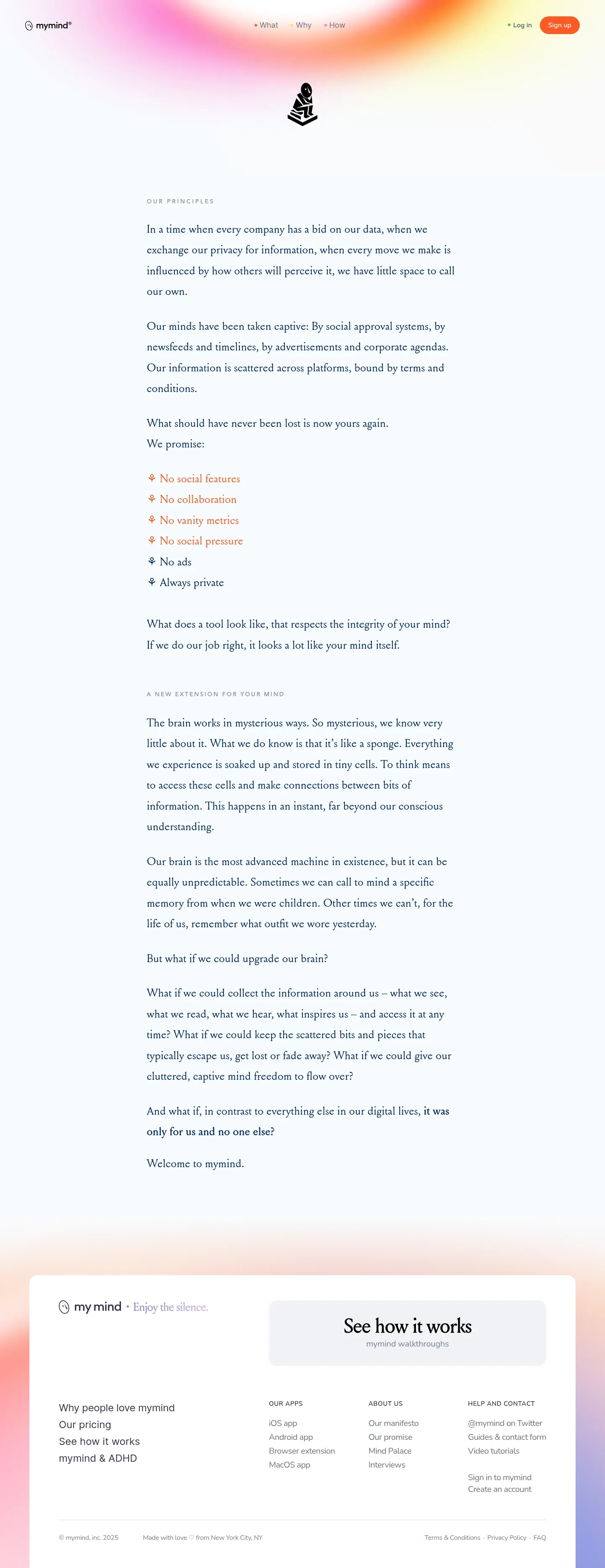 Screenshot of mymind at desktop width