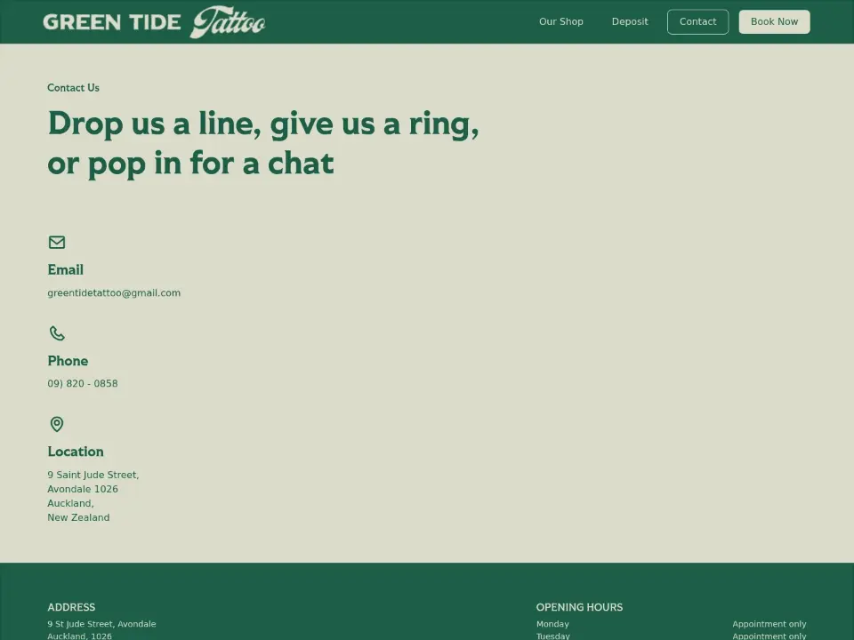 Green Tide Tattoo — Contact