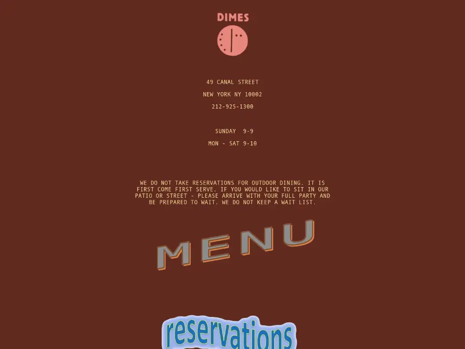 Dimes — Menu