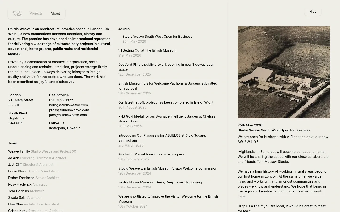 Screenshot of Studio Weave at desktop width
