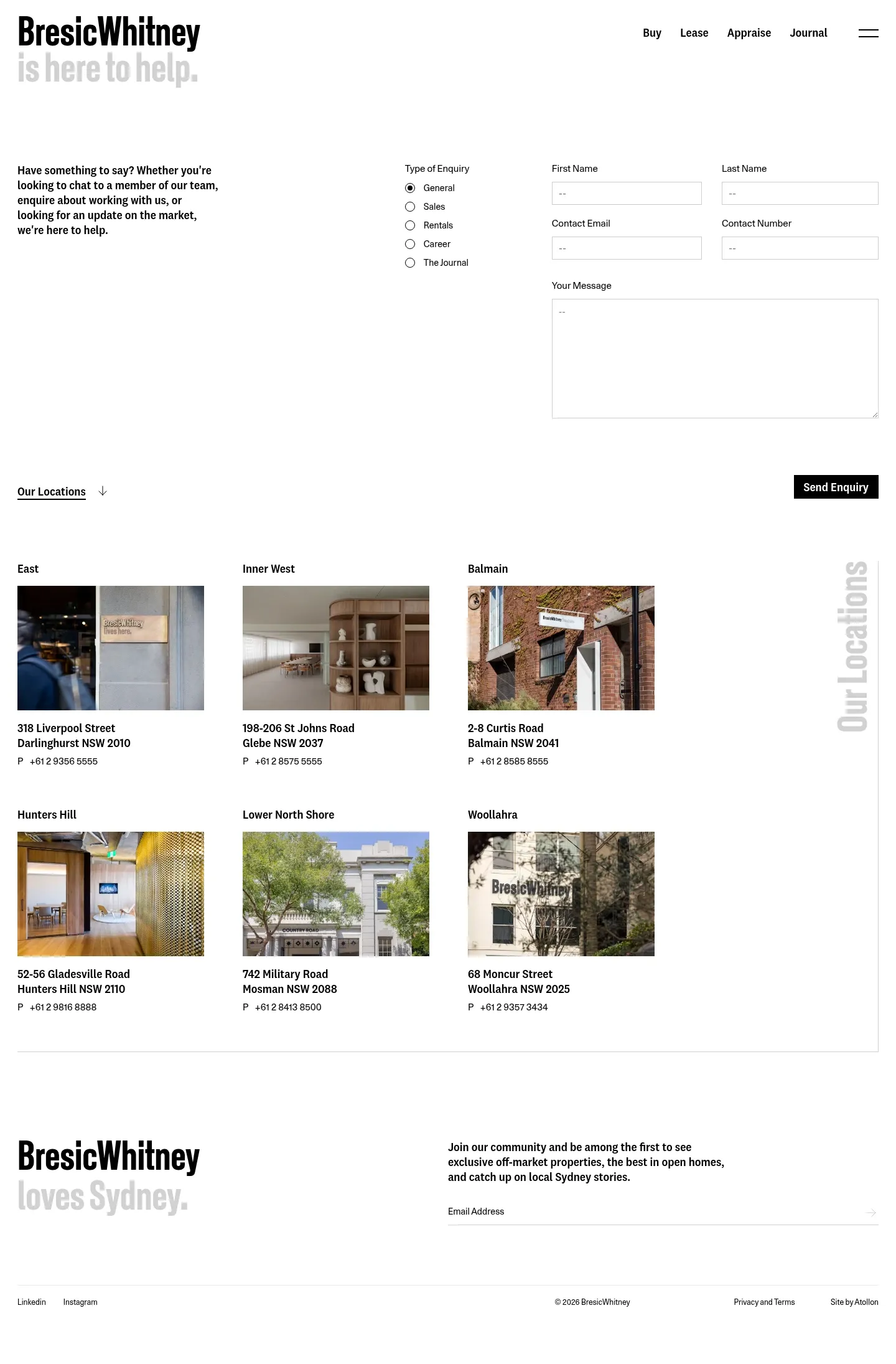 Screenshot of BresicWhitney at desktop width