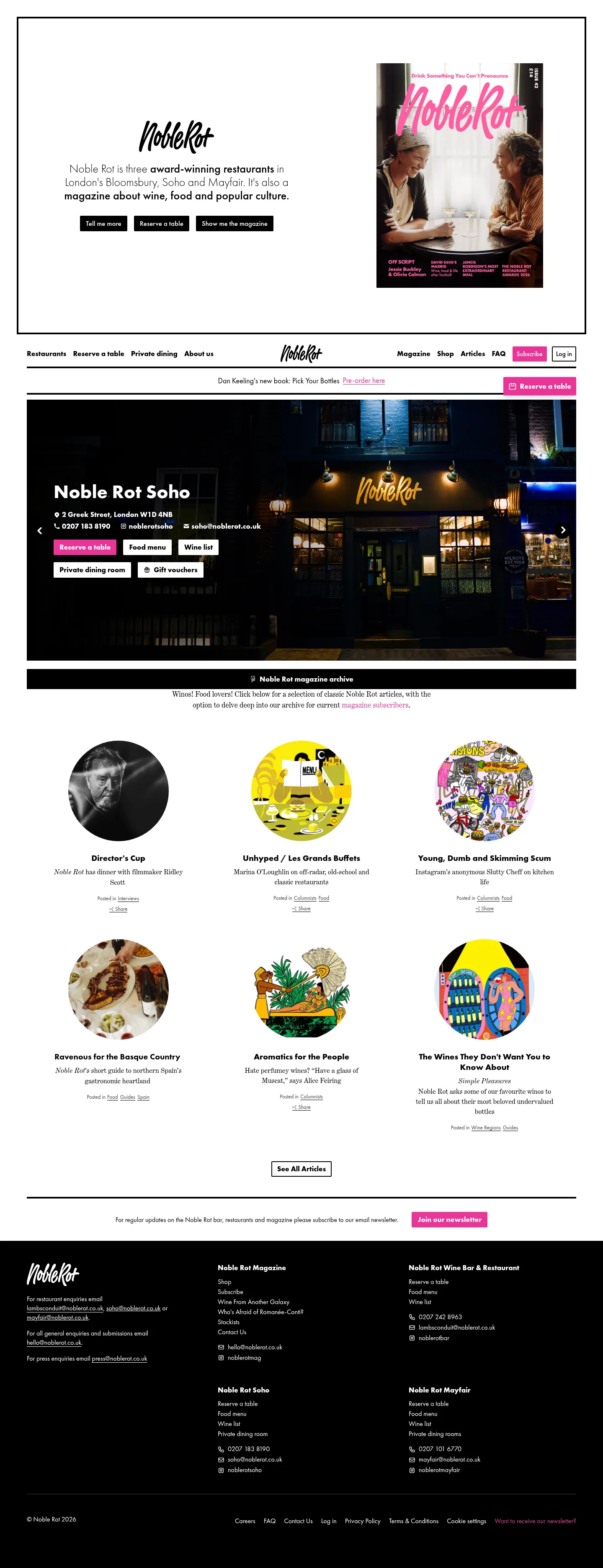 Screenshot of Noble Rot at desktop width