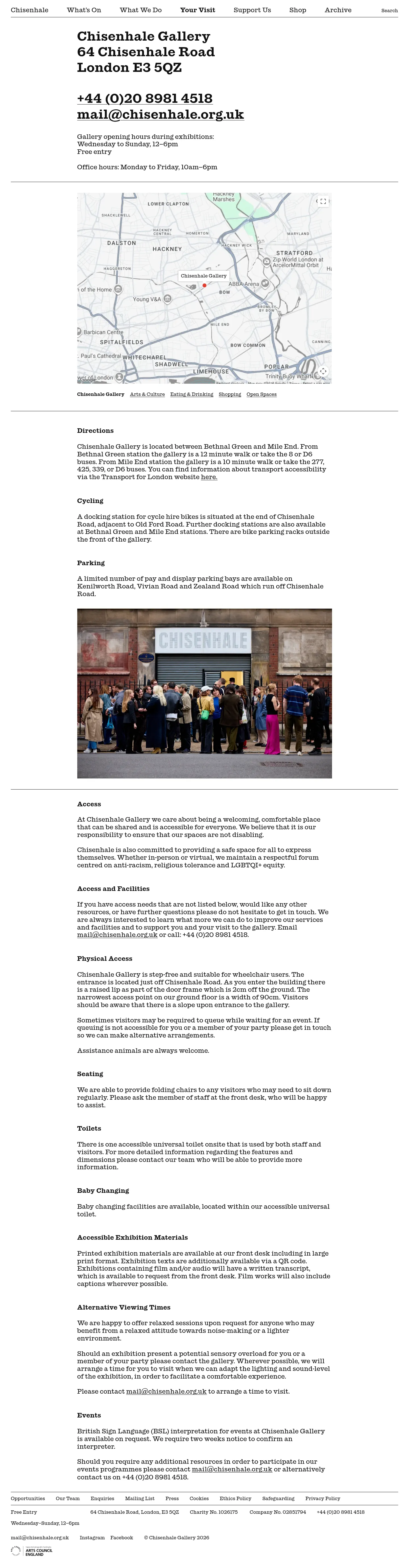 Screenshot of Chisenhale Gallery at desktop width