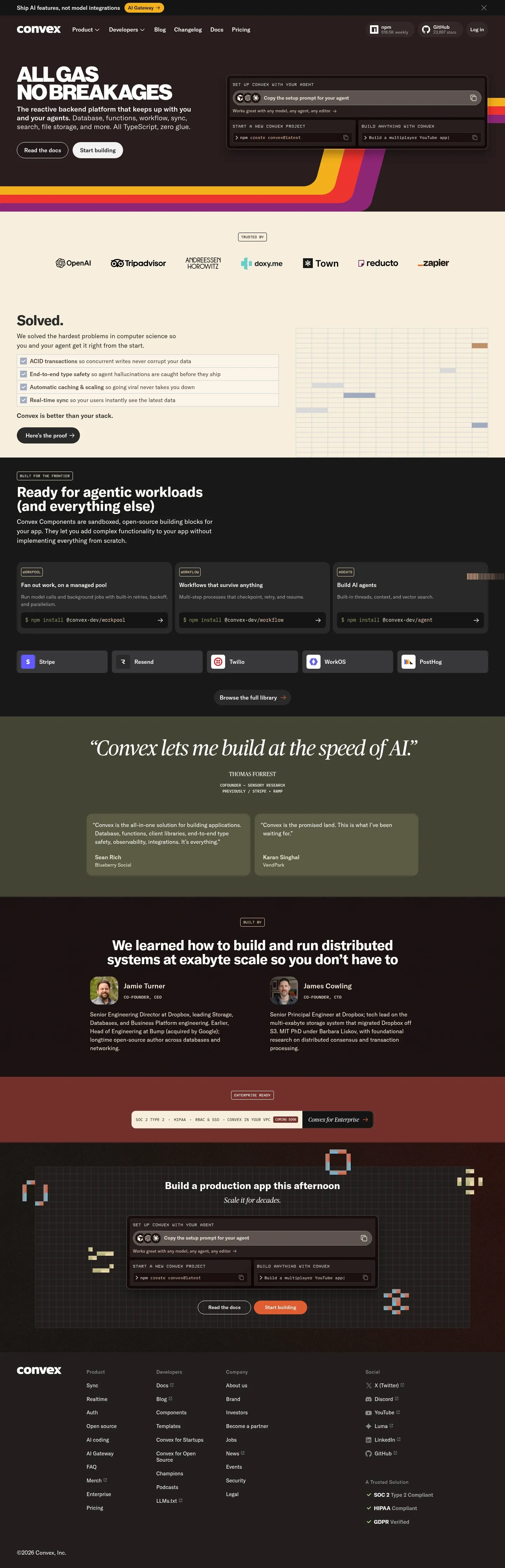 Screenshot of Convex at desktop width