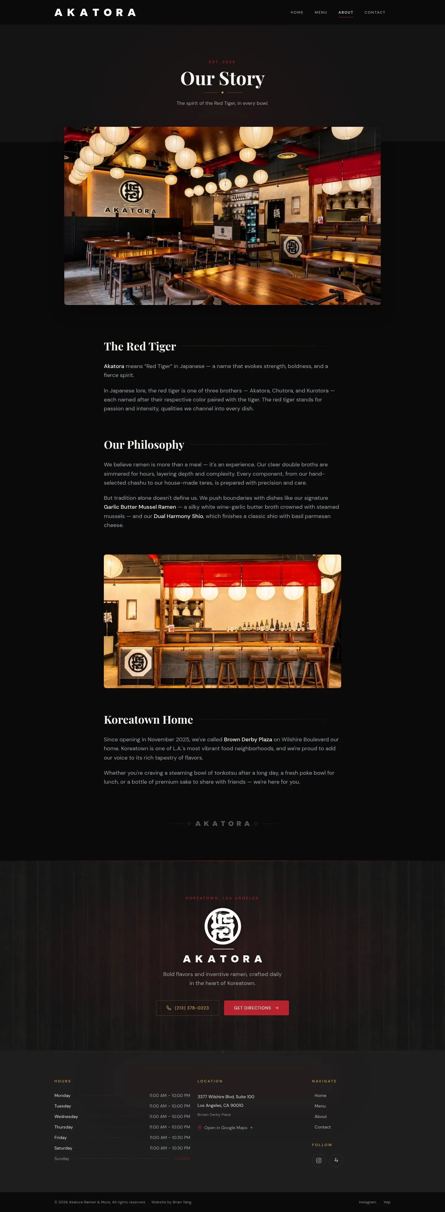Screenshot of Akatora Ramen & More at desktop width