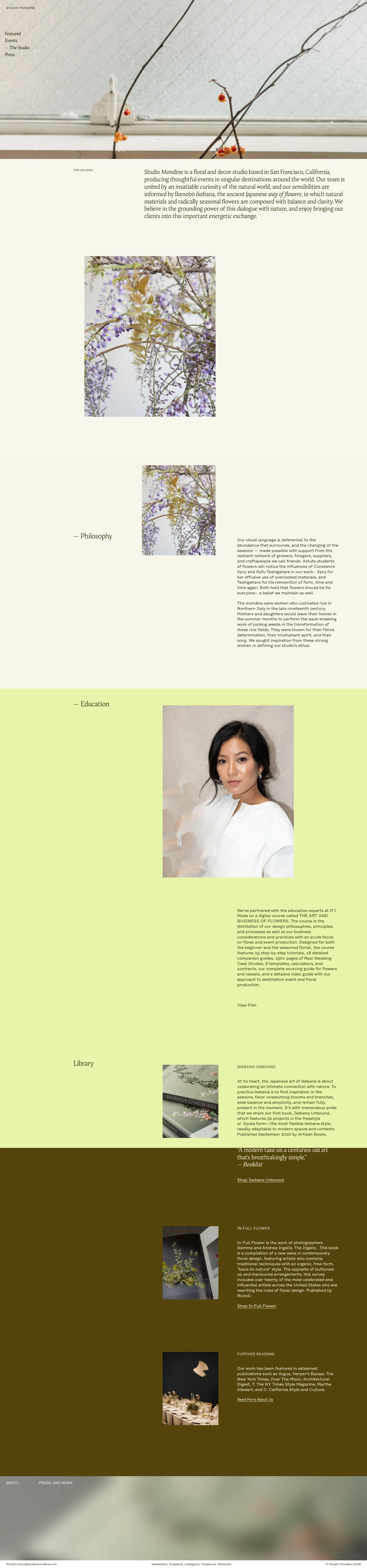 Screenshot of Studio Mondine at desktop width