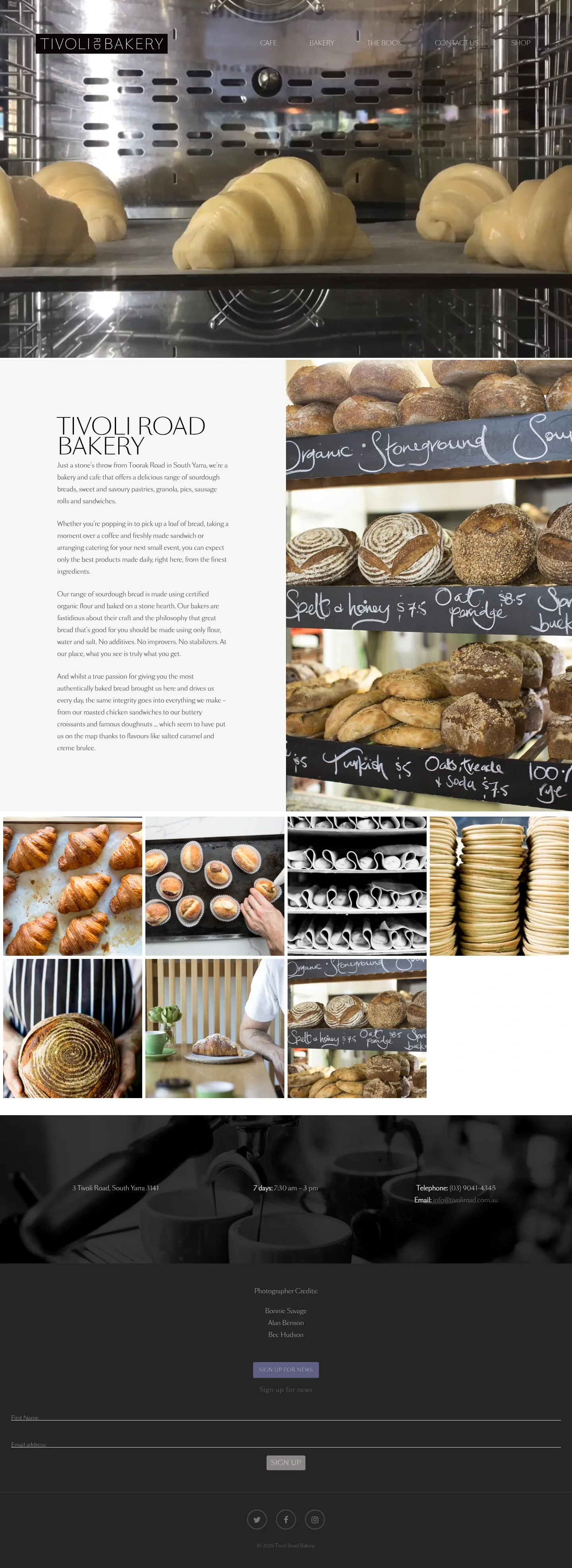 Screenshot of Tivoli Road Bakery at desktop width