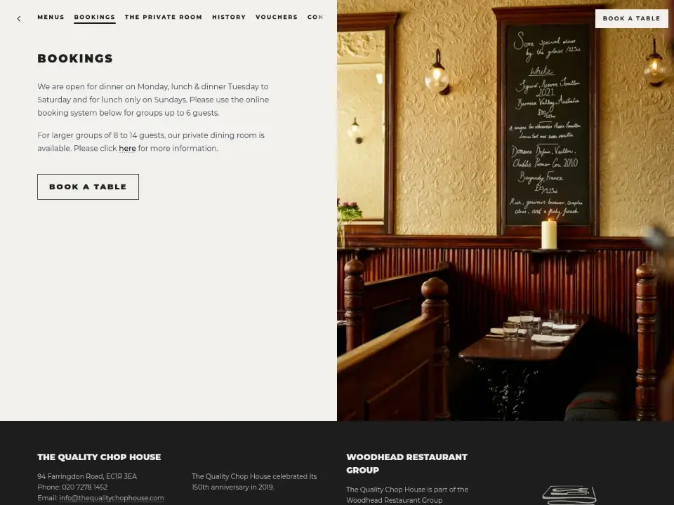 The Quality Chop House — Booking