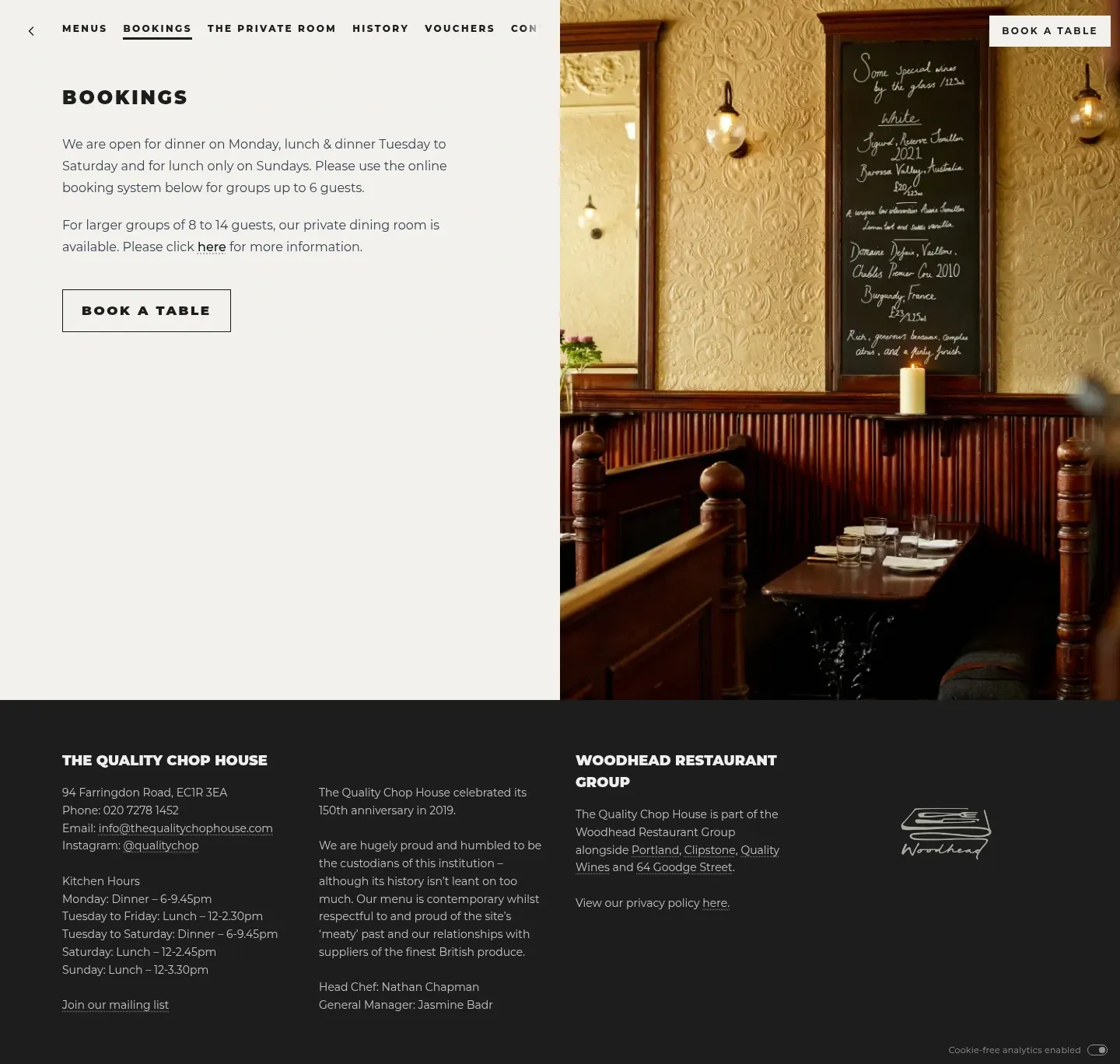 Screenshot of The Quality Chop House at desktop width