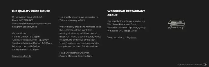 Footer on The Quality Chop House