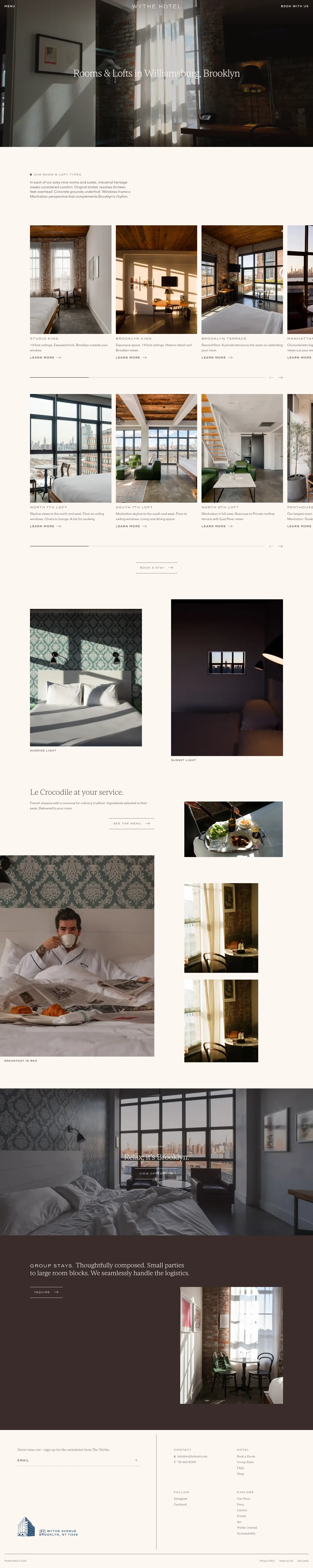 Screenshot of Wythe Hotel at desktop width