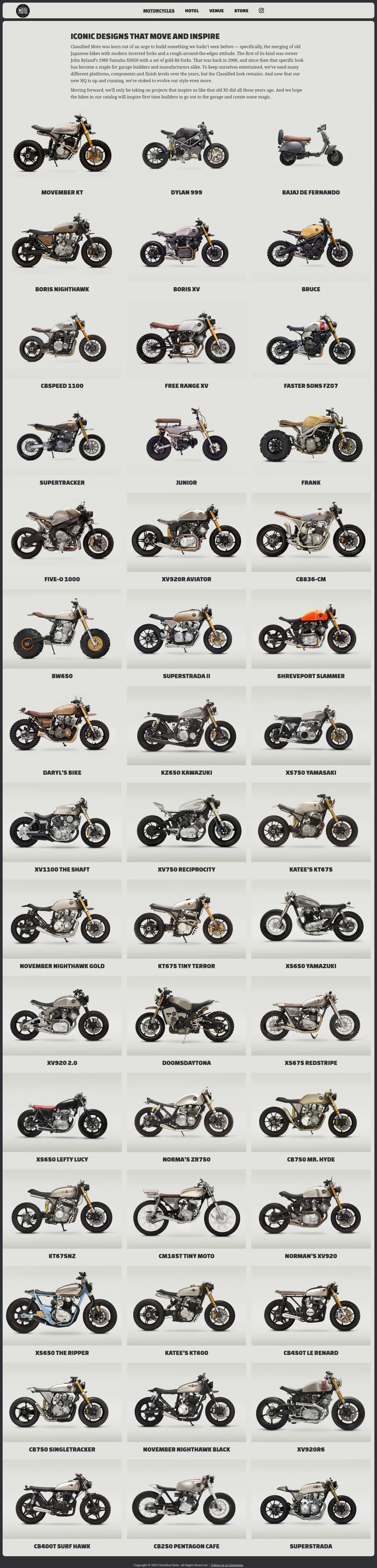 Screenshot of Classified Moto at desktop width