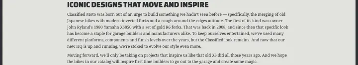 Iconic designs that move and inspire on Classified Moto