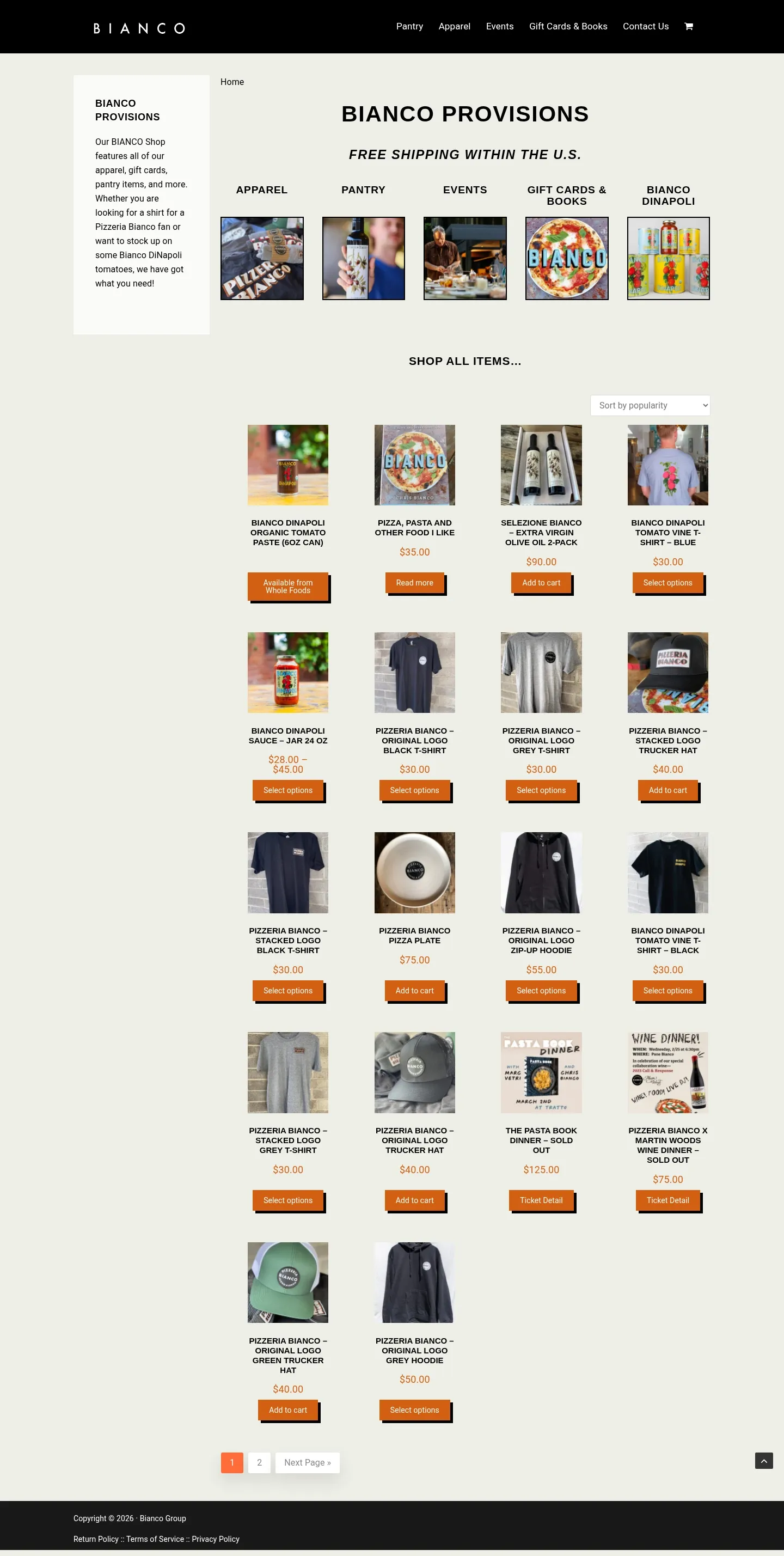 Screenshot of Pizzeria Bianco at desktop width