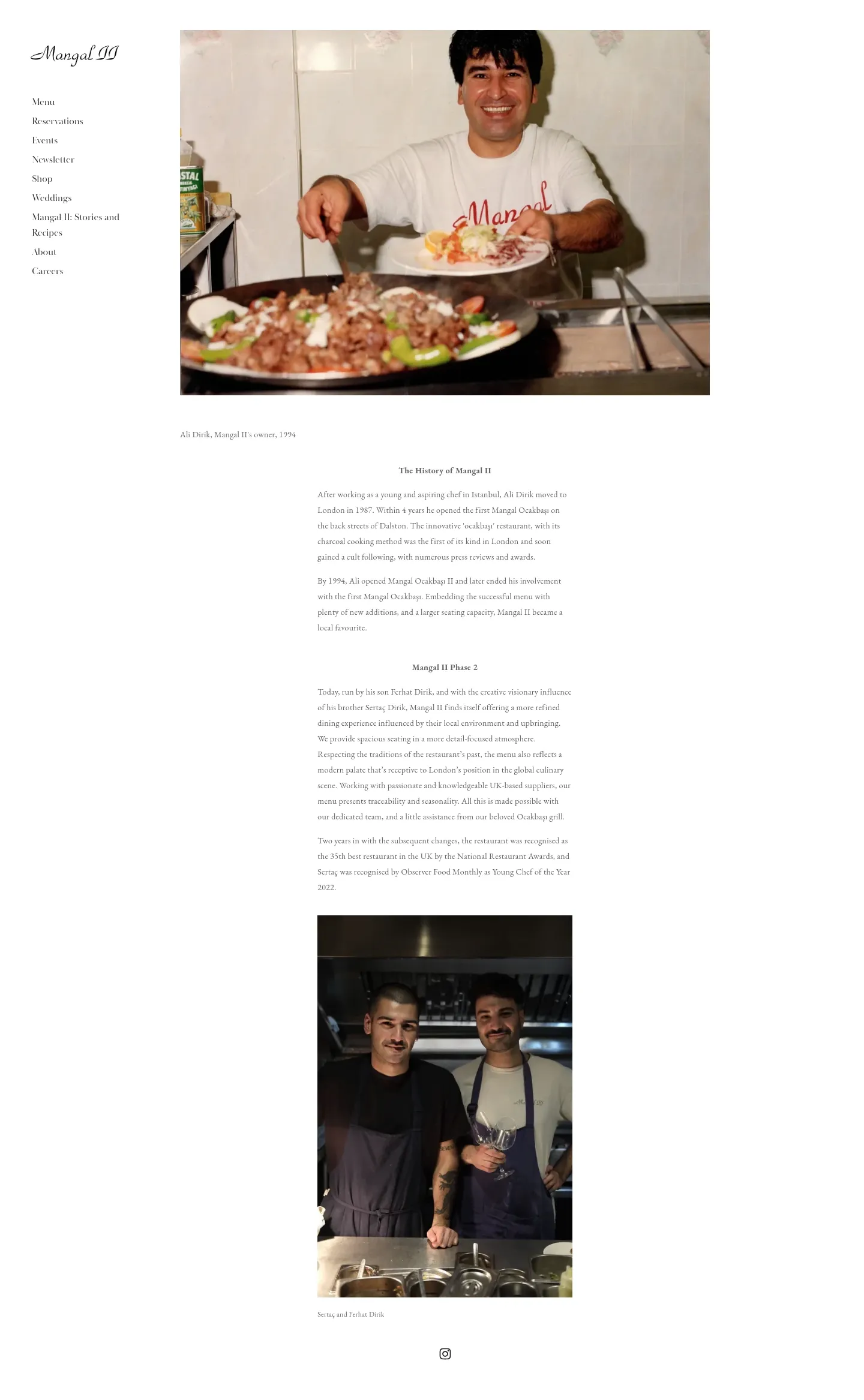 Screenshot of Mangal II at desktop width
