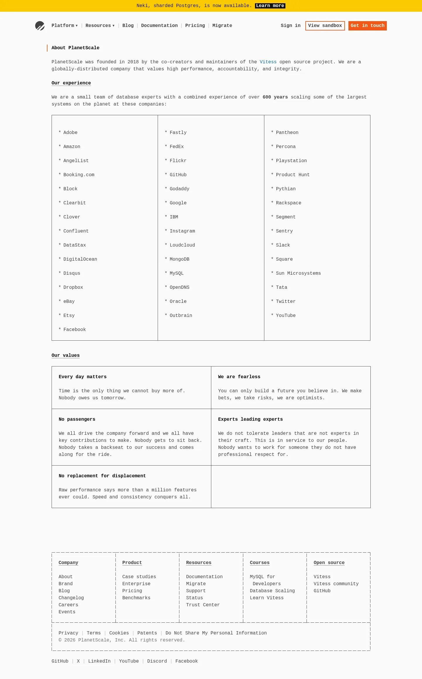 Screenshot of PlanetScale at desktop width