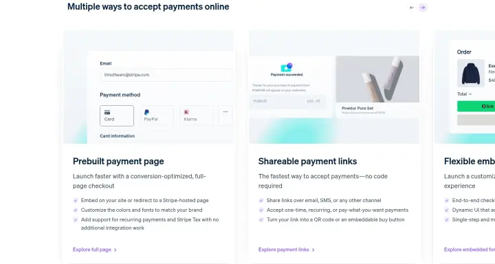 Multiple ways to accept payments online on Stripe