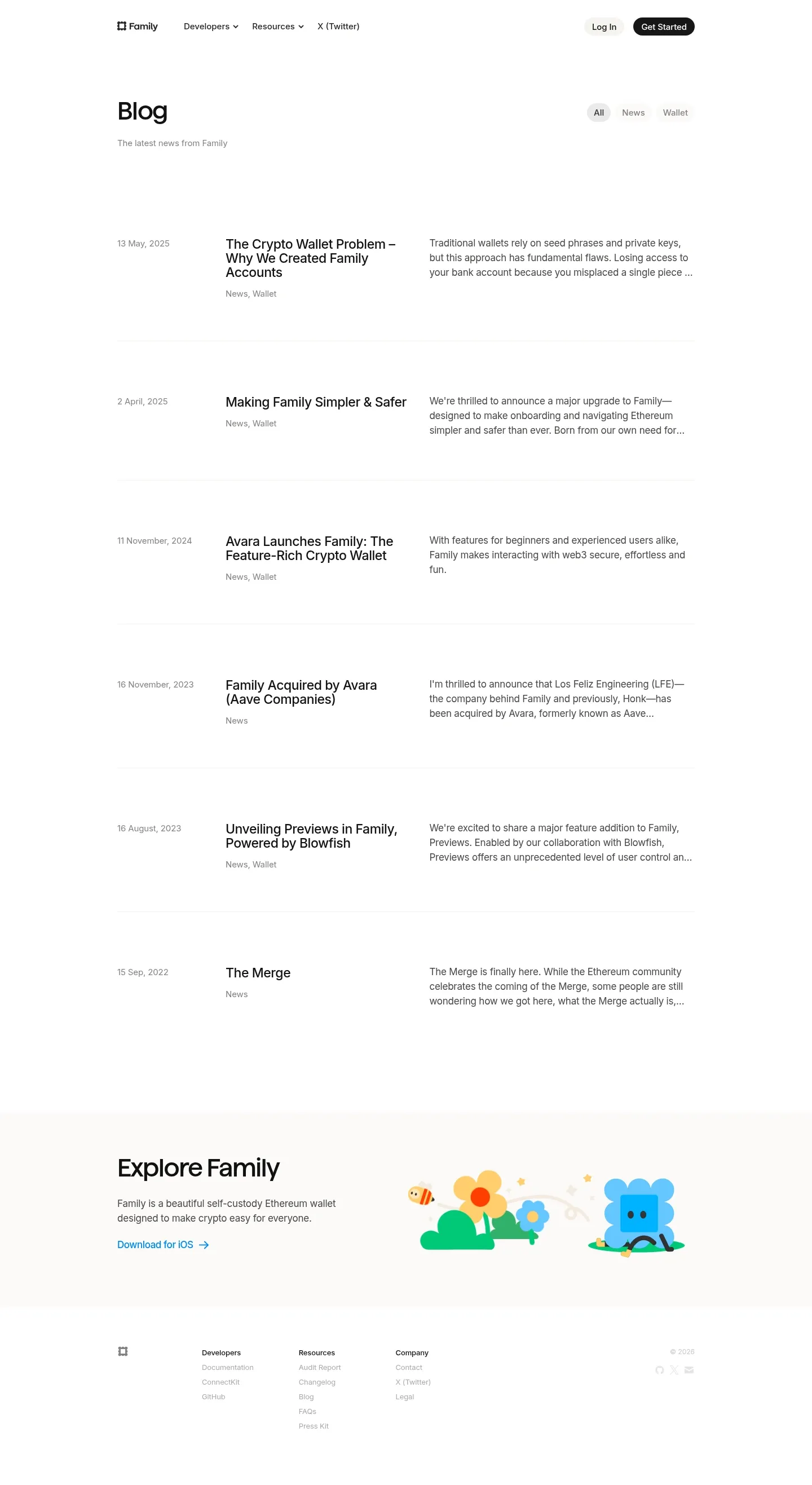 Screenshot of Family at desktop width