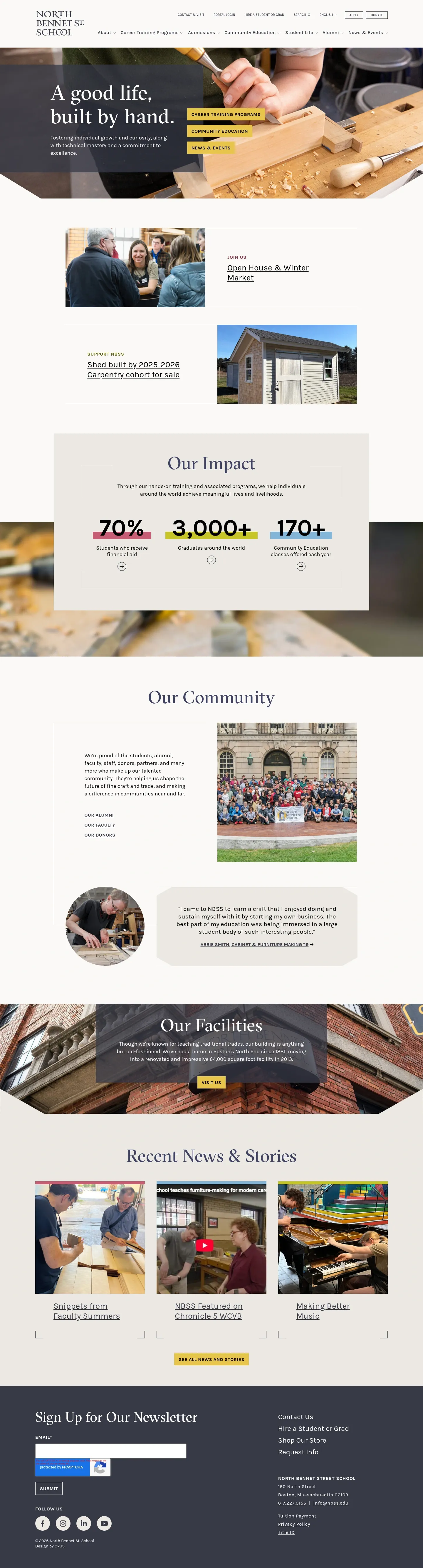 Screenshot of North Bennet Street School at desktop width